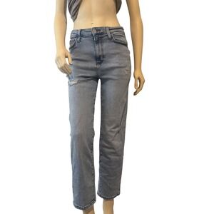 Guess Europe Women Distressed Straight Leg Jeans Light Wash High Rise Blue Denim